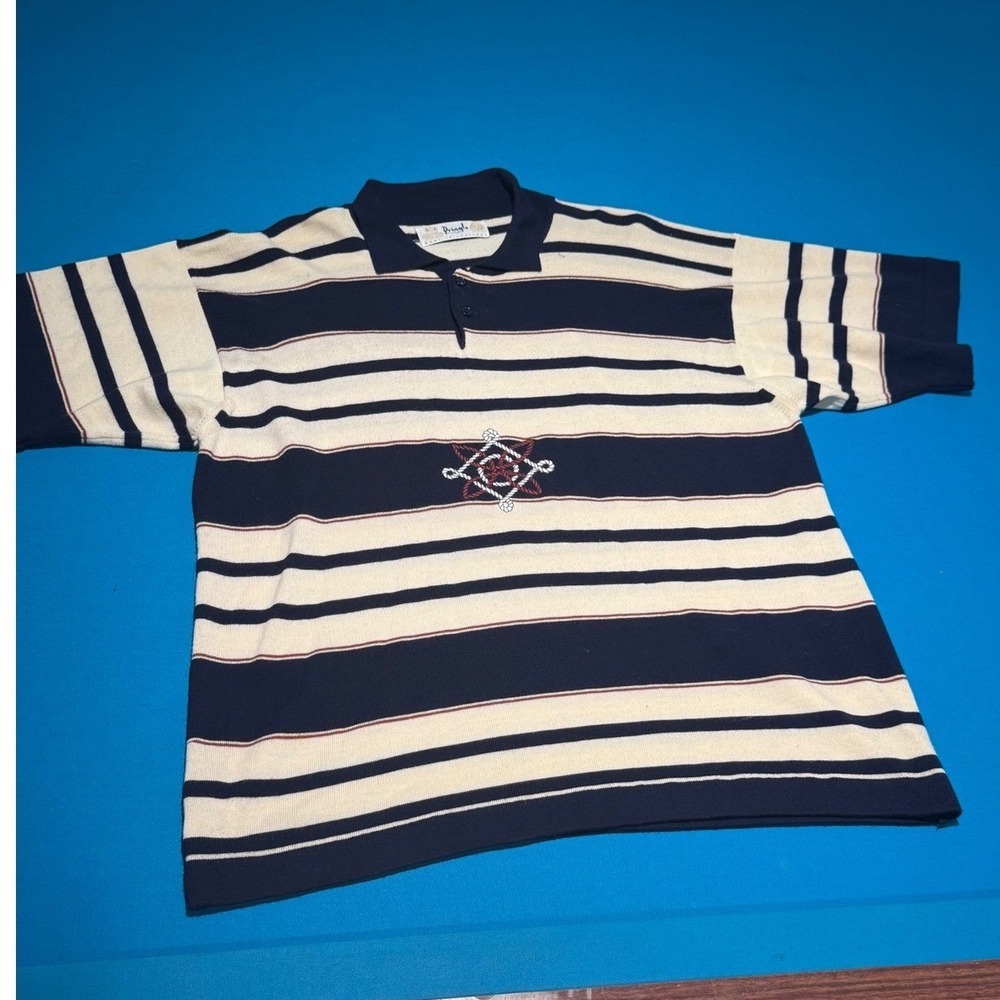 VTG Pringle OF Scotland Wool 2 button Mens Large Blue Cream Lambswool Striped